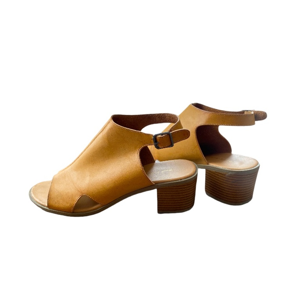 Open-toed chestnut tan leather block heel sandals 8.5 booties